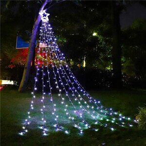 Outdoor Christmas Decor Star String Lights 317 LED 11.5 ft Waterfall Tree Lights
